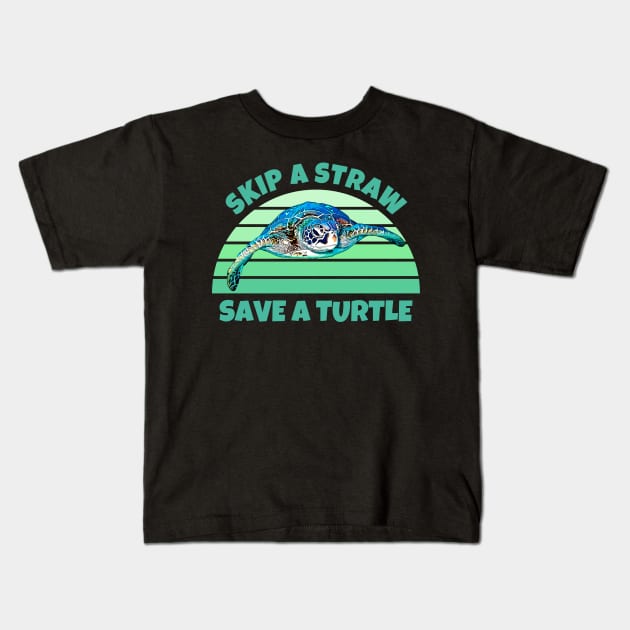 Skip A Straw Save A Turtle Kids T-Shirt by ardp13